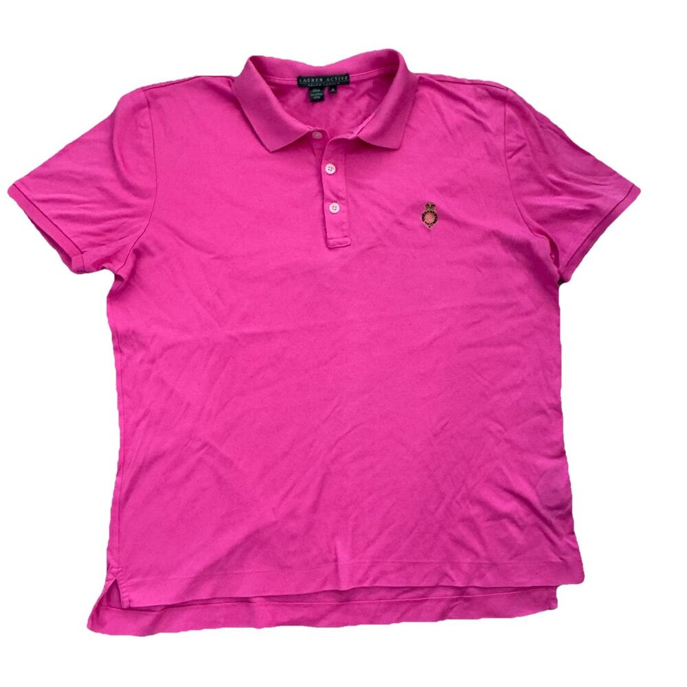 Ralph Lauren Active RL Crown Logo Polo Pink Womens Shirt M Preppy Cotton